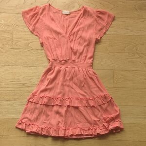 Coral Flutter Sleeve Dress